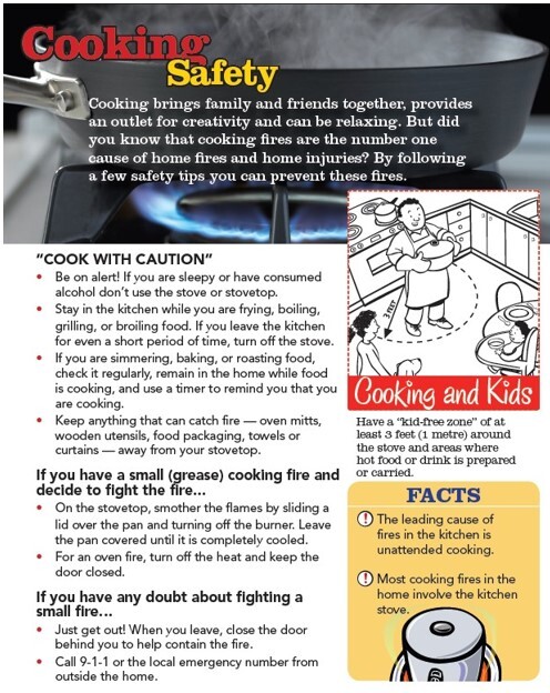Cooking Safety Flyer. All information on flyer is listed above.