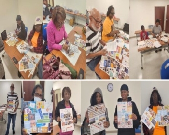 Various people creating and displaying their vision boards.