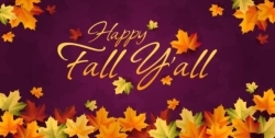 Happy Fall Yall. Autumn leaves on a purple background.