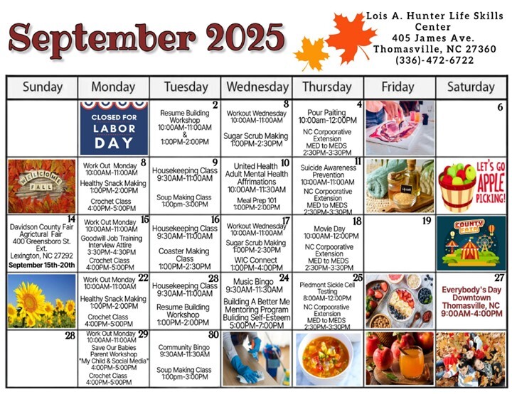 September 2025 Calendar of Events. All information on this calendar is listed above.