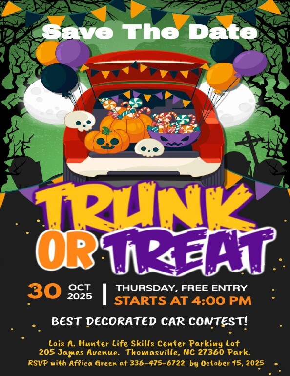 Trunk or Treat Flyer. All information on this flyer is listed above.