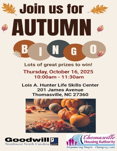 Autumn Bingo flyer. All information as listed below.