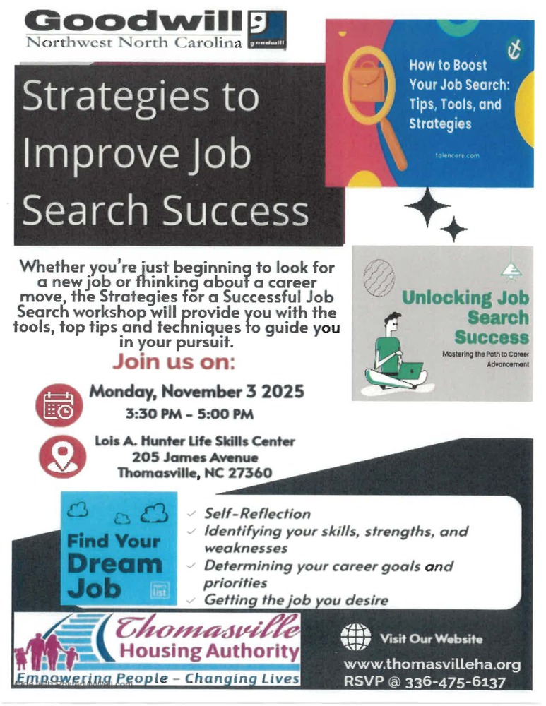 Job Search flyer, the information on the flyer is in the text above. 