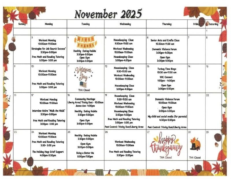 November 2025 Calendar, the information on the calendar is in the text above. 