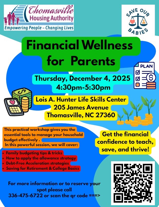 financial wellness for parents flyer. All information as listed below.