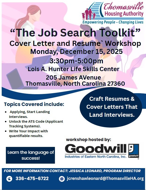 Cover letter and resume workshop flyer. All information as listed below.