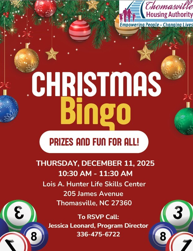 Christmas BINGO flyer. All information as listed below.