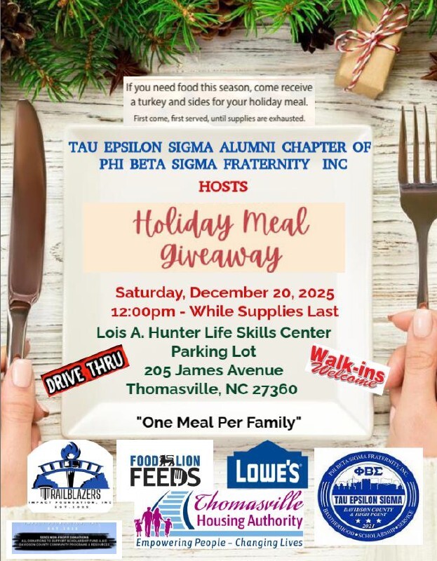 Holiday Meal Giveaway flyer. All information as listed below.