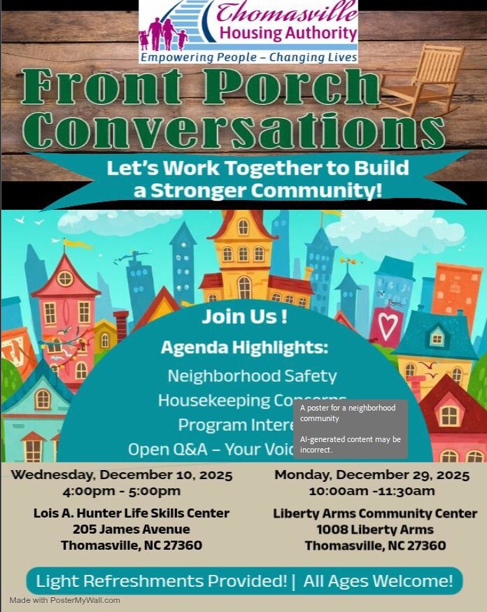 Front Porch Conversations flyer. All information as listed below.