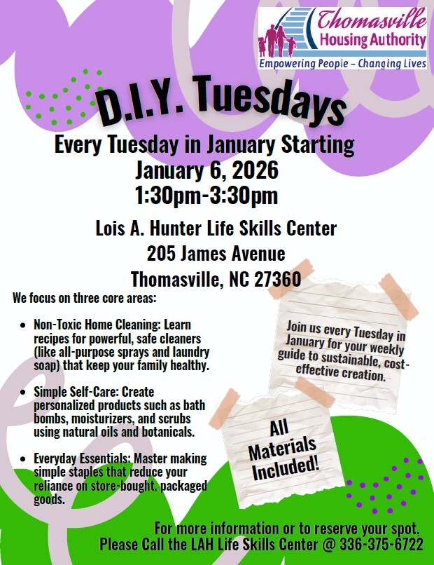 DIY Tuesdays flyer. All information as listed below.