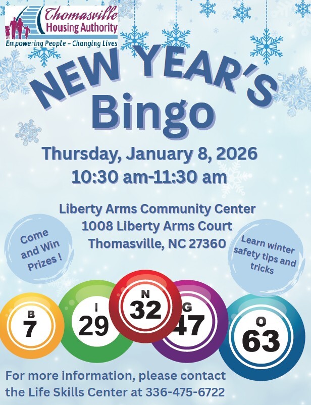 New Years BINGO flyer. All information as listed below.