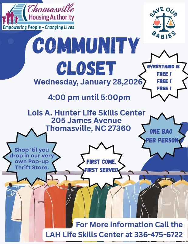 Community Closet flyer. All information as listed below.