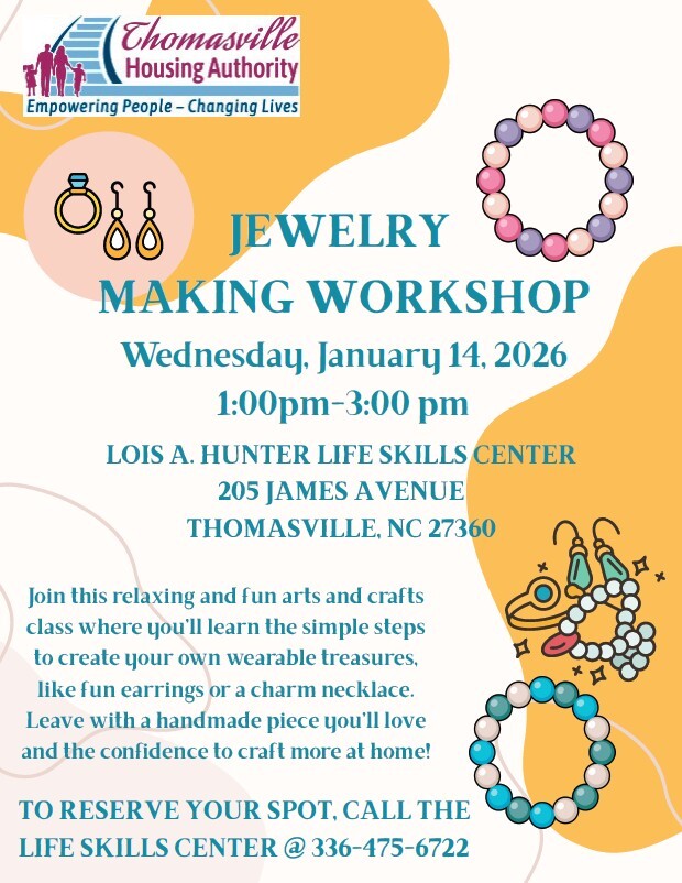Jewelry Making Workshop flyer. All information as listed below.
