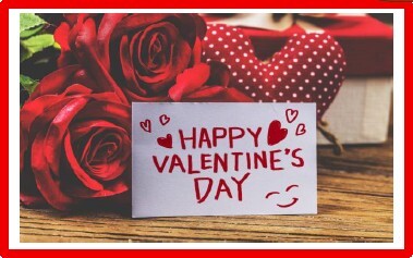 Happy Valentine's Day. Roses behind a card.