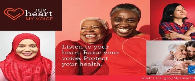 My heart my voice. Pictures of women smiling.