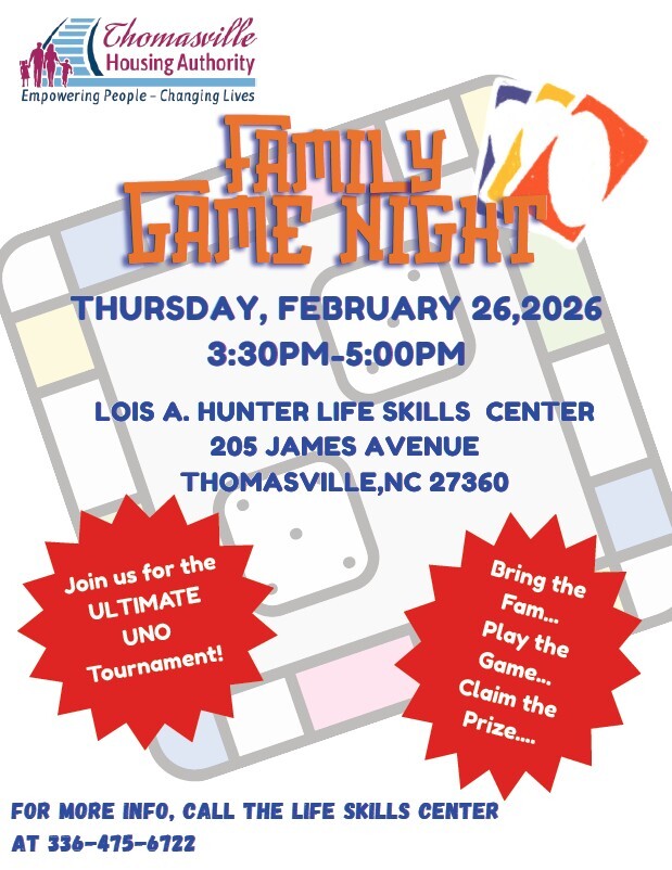 Family game night flyer. All information as listed below.