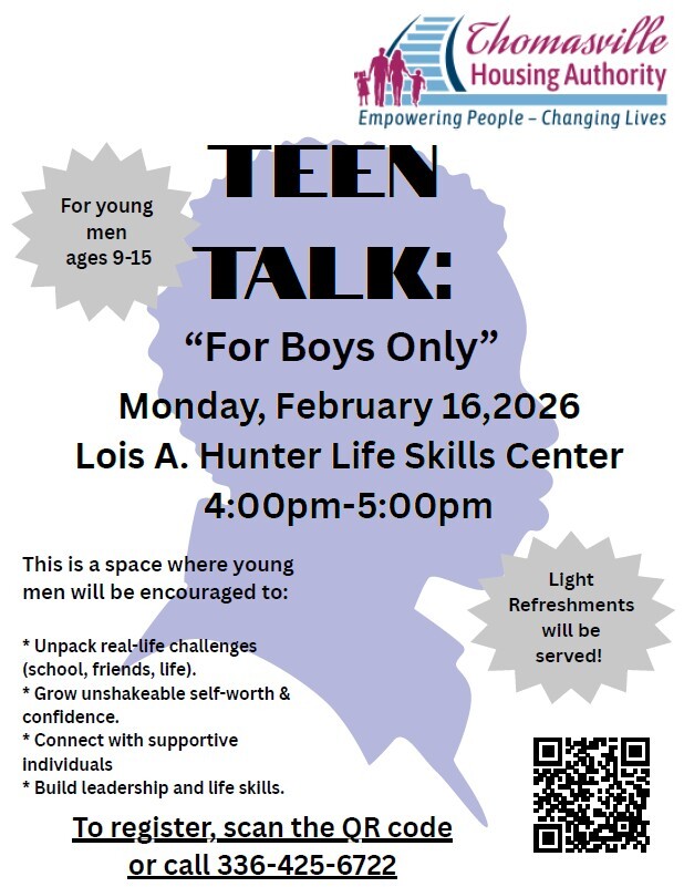 teen talk - for boys only flyer. All information as listed below.