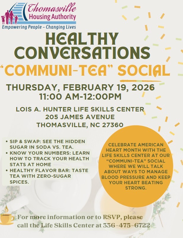 Communi-tea flyer. All information as listed below.