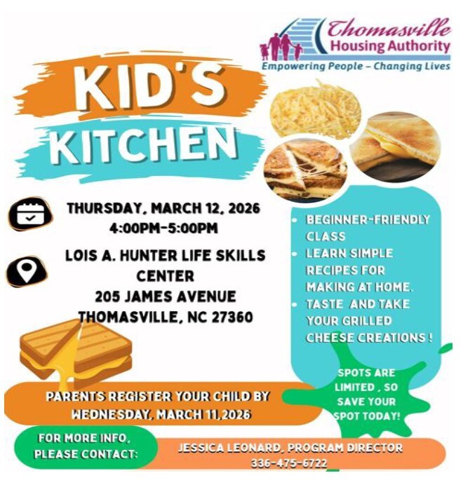 Kids Kitchen flyer. All information as listed below.