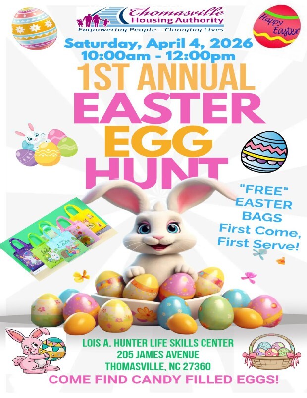 Easter Egg Hunt flyer. All information as listed below.