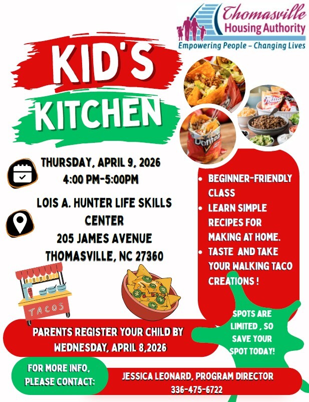 Kids Kitchen flyer. All information as listed below.