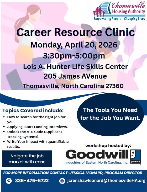 Career Resource Clinic Flyer. All information as listed below.