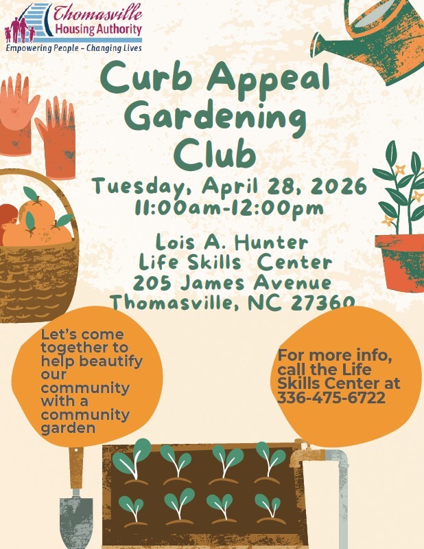 Curb Appeal Gardening club flyer. All information as listed below.