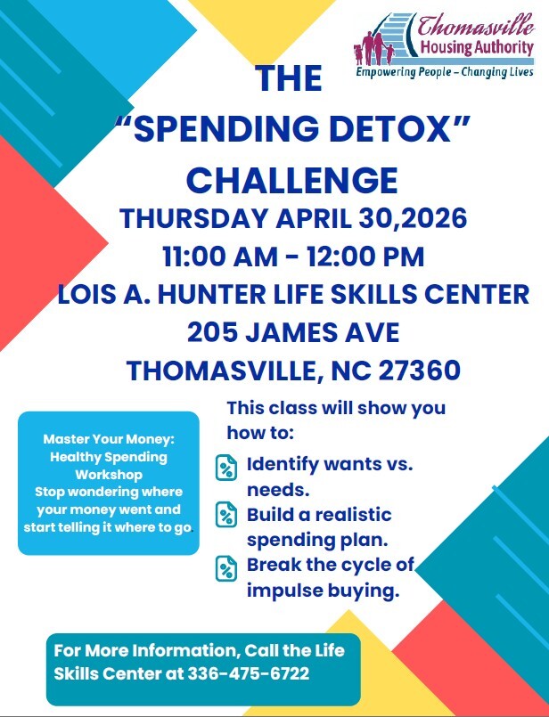 Spending detox flyer. All information as listed below.