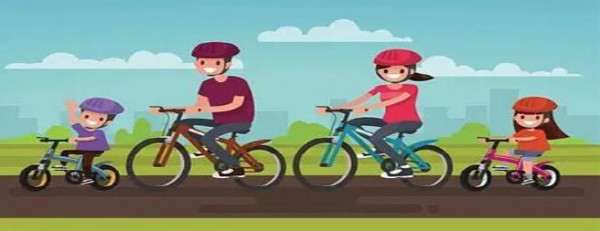 Clip art of four people riding bikes.