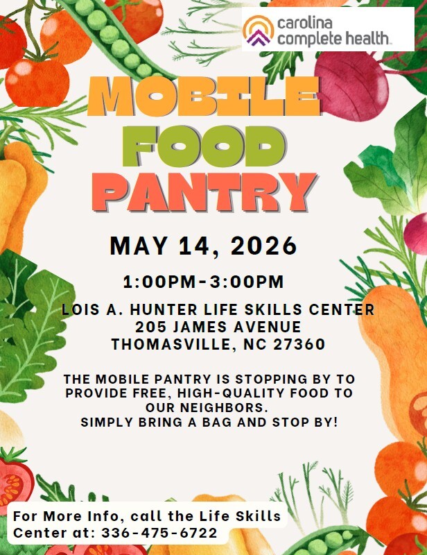 Mobile Food Pantry flyer. All information as listed below.