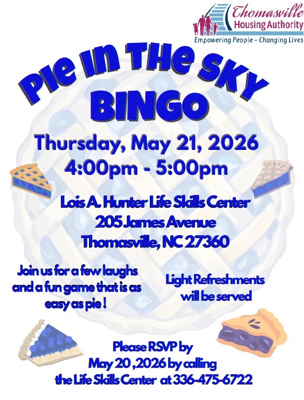 Pie in the Sky bingo flyer. All information as listed below.