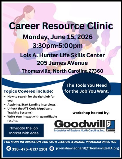 Career Resource Clinic flyer. All information as listed below.