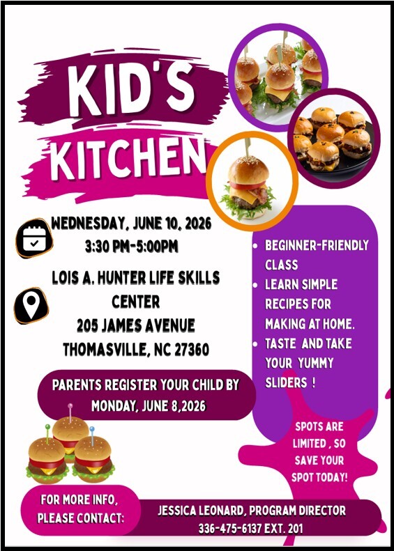 Kids Kitchen flyer. All information as listed below.