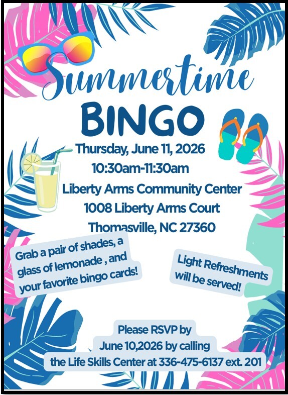 Summertime Bingo flyer. All information as listed below.
