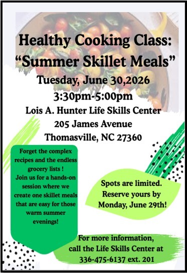 Summer Skillet Meals flyer. All information as listed below.