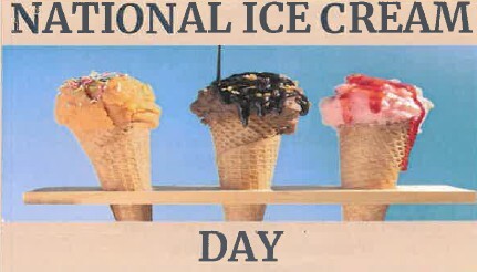 National Ice Cream Day. Three Ice cream cones.