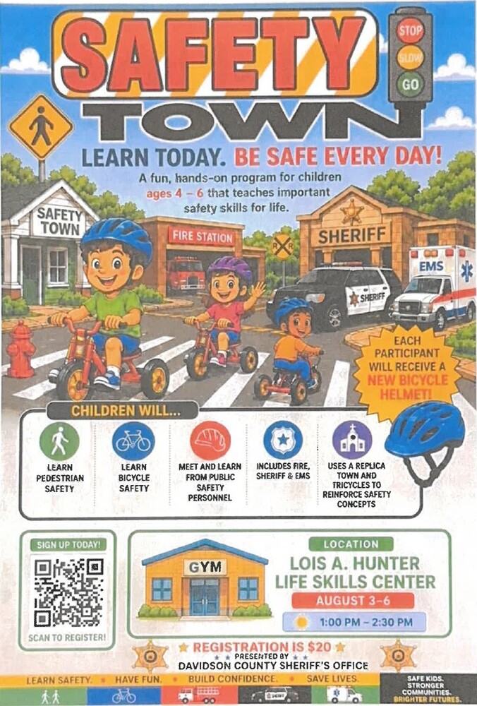 Safety town flyer. All information as listed below.