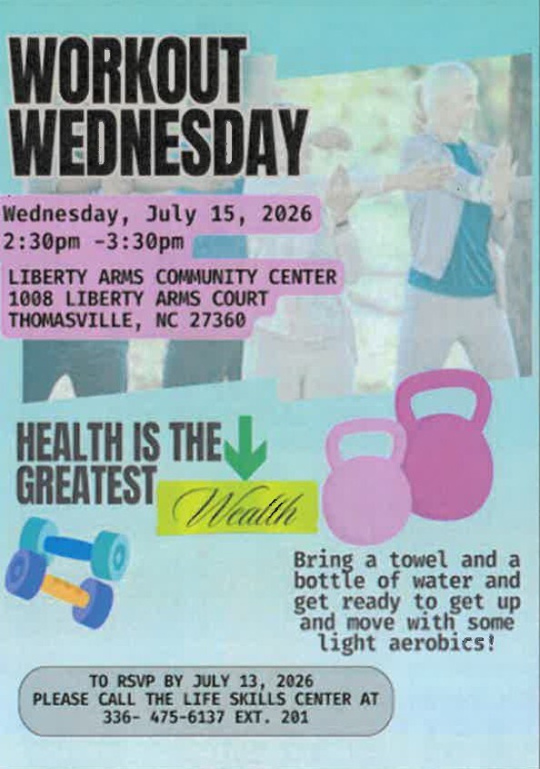 Workout Wednesday flyer. All information as listed below.