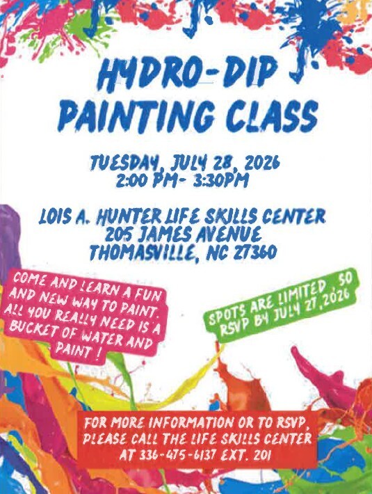 Hydro-dip painting class flyer. All information as listed below.