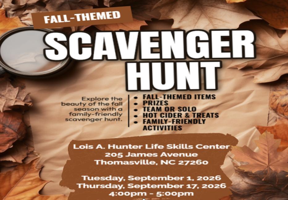 Scavenger Hunt flyer. All information as listed below.