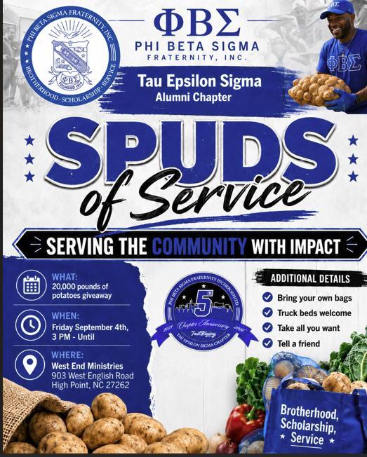 Spuds of Service flyer. All information as listed below.